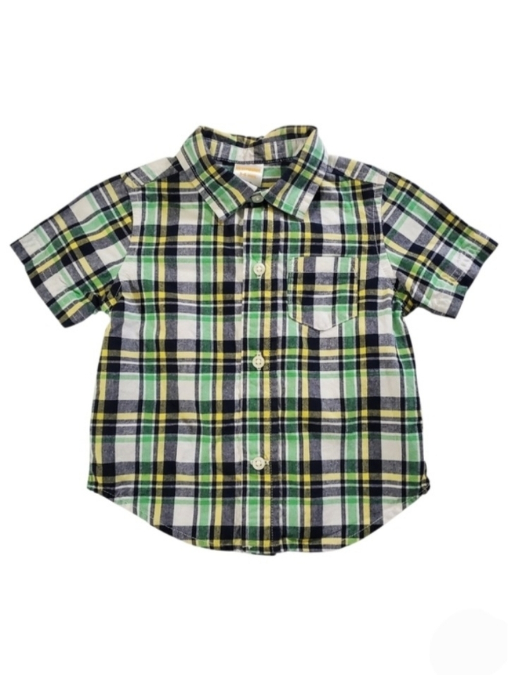 K1398 * Gymboree Auto Baby Plaid Button Down Shirt Green Short Sleeve Size 3/6M